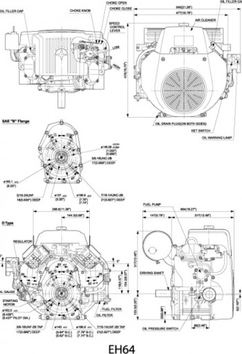 subaru-eh64 V-Twin Engine dimensional-diagram