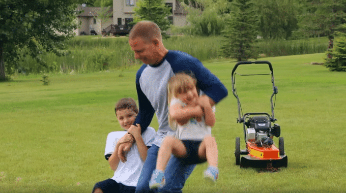 Subaru Engine Powered Brush Cutter With Dad Playing With Kids